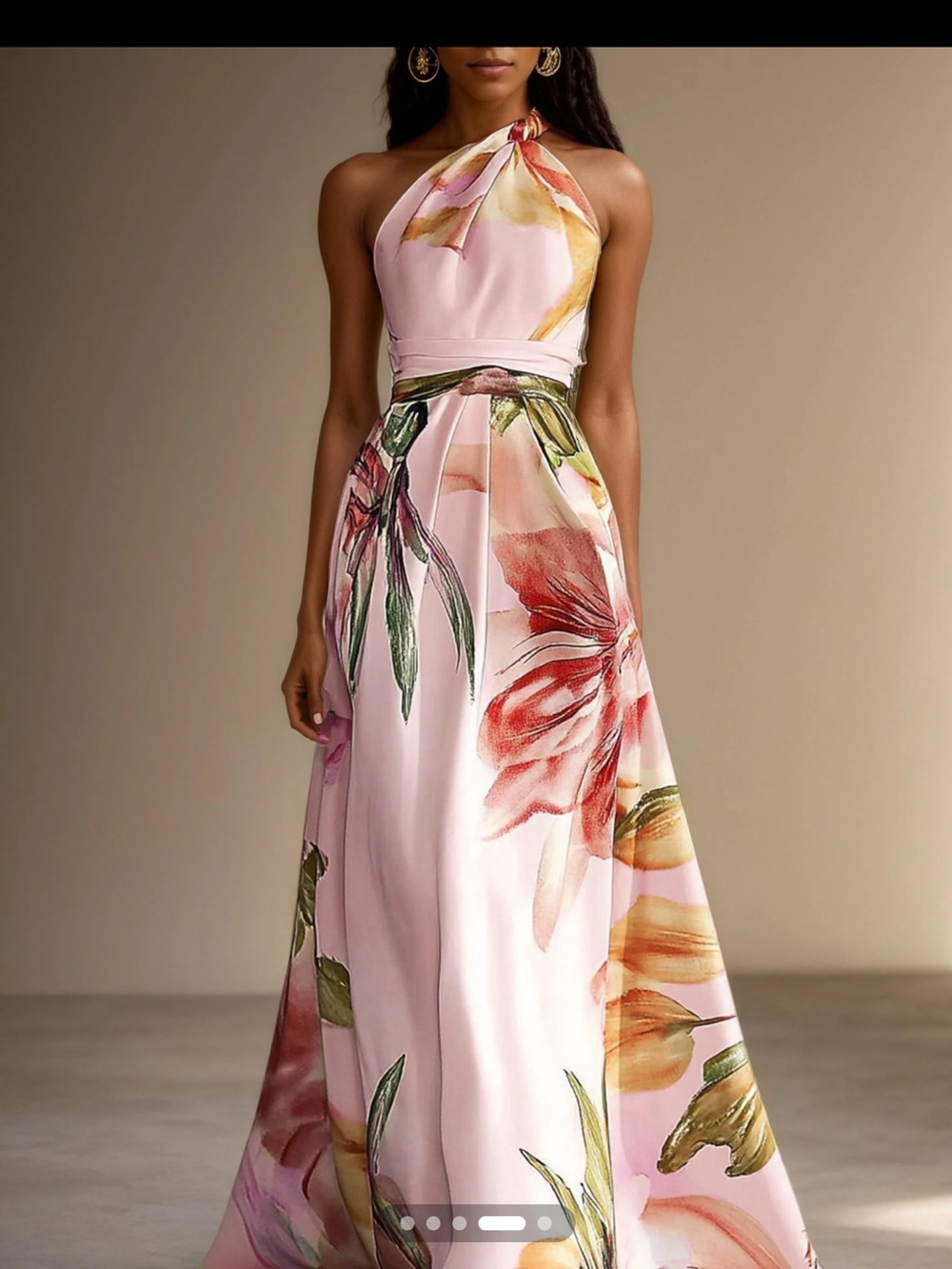 Floral satin one shoulder A-line dress with pockets